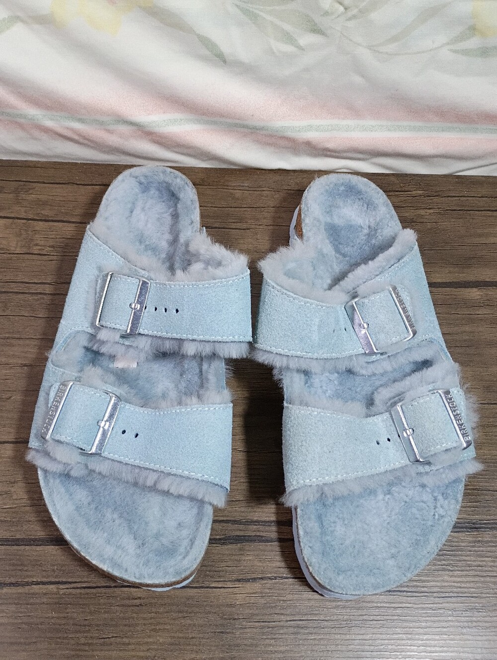 Birkenstock Arizona Shearling Suede Leather in Light Blue Women's US 10 Men's 8
